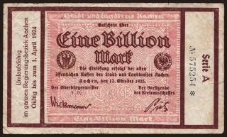 Aachen/ Stadt- und Landkreis, 1.000.000.000.000 Mark, 1923
