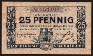 Bergisch Gladbach, 25 pfennig, 1917