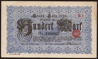 Köln/ Stadt, 100 Mark, 1920