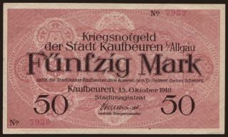 Kaufbeuren/ Stadt, 50 Mark, 1918