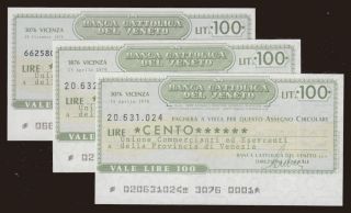 Banca Cattolica del Veneto, 100 lire, 1976, (3x)