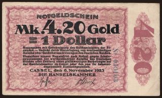 Cassel/ Handelskammer, 4.20 Goldmark, 1923