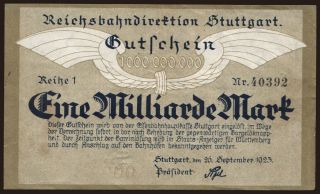 Stuttgart, 1.000.000.000 Mark, 1923