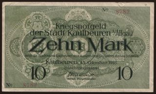 Kaufbeuren/ Stadt, 10 Mark, 1918