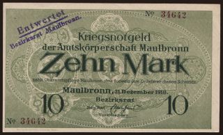 Maulbronn/ Amtskörperschaft, 10 Mark, 1918
