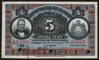 5 drachmai, 1916, SPECIMEN
