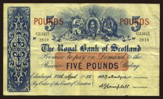 Royal Bank of Scotland, 5 pounds, 1956