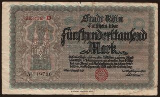 Köln/ Stadt, 500.000 Mark, 1923