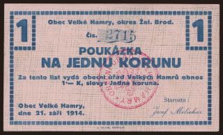 Velké Hamry, 1 koruna, 1914