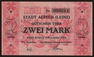 Alfeld/ Stadt, 2 Mark, 1918