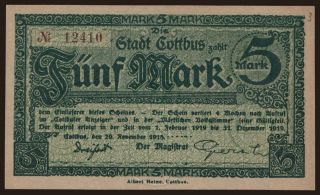 Cottbus/ Stadt, 5 Mark, 1918