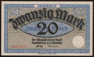Landsberg a. d. Warthe/ Stadt, 20 Mark, 1918