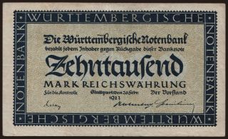 Württembergische Notenbank, 10.000 Mark, 1923