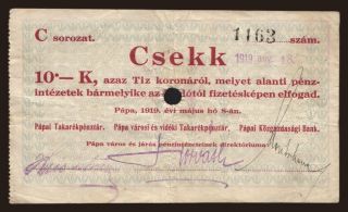 Pápa, 10 korona, 1919