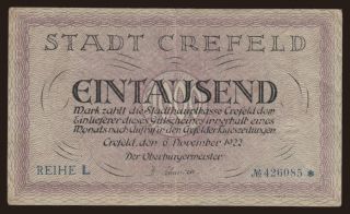 Crefeld/ Stadt, 1000 Mark, 1922