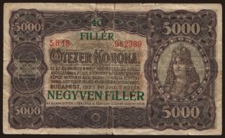 5000 korona/ 40 fillér, 1923