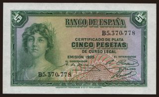 5 pesetas, 1935