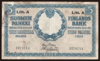 5 markkaa, 1909, Litt. A