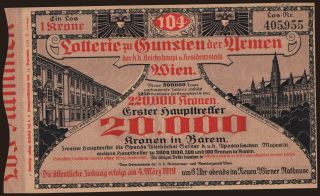 Lotterie zu Gunsten der Armen, 1 Krone, 1919