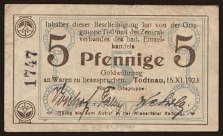 Todtnau/ Zentralverb. des Bad. Einzelhandels OG Todtnau, 5 Pfennig, 1923