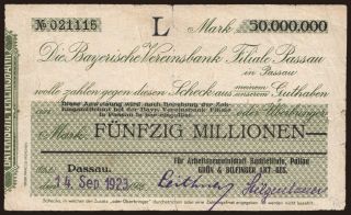 Passau/ Arbeitsgemeinschaft Kachlestufe, Grün & Bilfinger A.G., 50.000.000 Mark, 1923