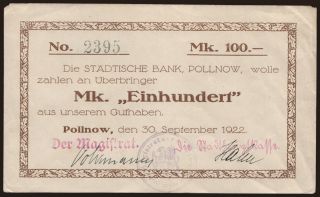 Pollnow/ Magistrat und Stadthauptkasse, 100 Mark, 1922