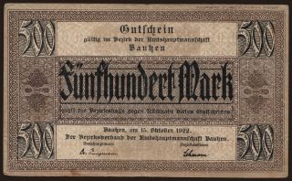 Bautzen/ Bezirksverband der Amtshauptmannschaft, 500 Mark, 1922