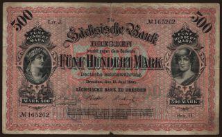 Sächsische Bank zu Dresden, 500 Mark, 1890
