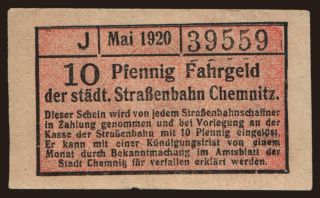 Chemnitz/ Städtische Strassenbahn, 10 Pfennig, 1920