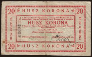 Sárospatak, 20 korona, 1919