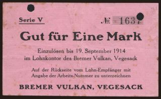 Vegesack/ Bremer Vulkan, 2 Mark, 1914