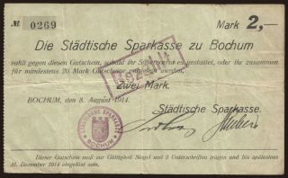 Bochum/ Städtische Sparkasse, 2 Mark, 1914