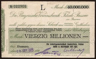 Passau/ Arbeitsgemeinschaft Kachlestufe, Grün & Bilfinger A.G., 40.000.000 Mark, 1923