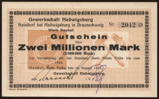 Neuhof/ Gewerkschaft Hedwigsburg, 2.000.000 Mark, 1923