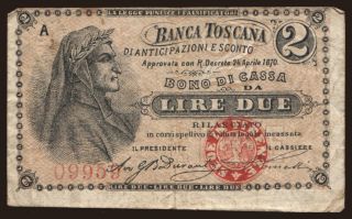 Banca Toscana, 2 lire, 1870