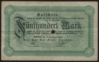 Zwickau/ Stadt, 500 Mark, 1922