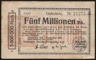 Oberbruch/ Vereinigte Glanzstoff-Fabriken A.G., 5.000.000 Mark, 1923