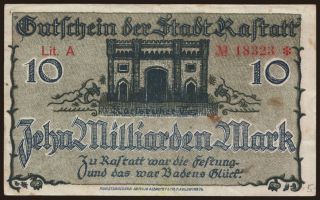 Rastatt/ Stadt, 10.000.000.000 Mark, 1923
