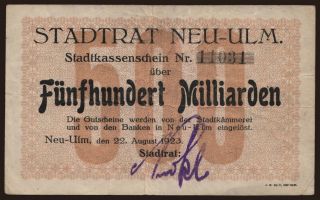 Neu-Ulm/ Stadt, 500.000.000.000 Mark, 1923