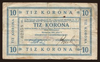 Sárospatak, 10 korona, 1919