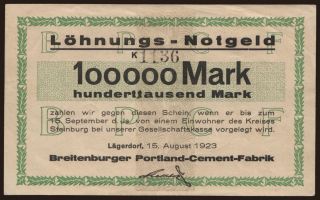 Lägerdorf/ Breitenburger Portland-Cement-Fabrik, 100.000 Mark, 1923