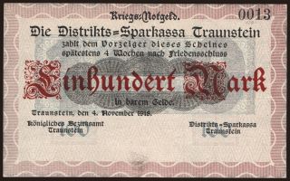 Traunstein/ Distrikts-Sparkassa, 100 Mark, 1918