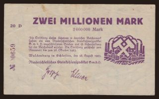 Waldenburg/ Niederschlesisches Steinkohlensyndikat G.m.b.H., 2.000.000 Mark, 1923