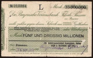 Passau/ Arbeitsgemeinschaft Kachlestufe, Grün & Bilfinger A.G., 35.000.000 Mark, 1923