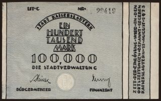 Kaiserslautern/ Stadt, 100.000 Mark, 1923
