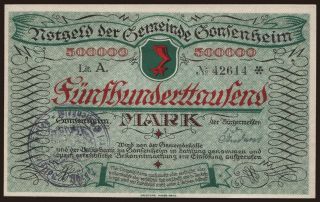 Gonsenheim/ Gemeinde, 500.000 Mark, 1923