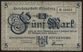 Offenburg/ Stadt, 5 Mark, 1918