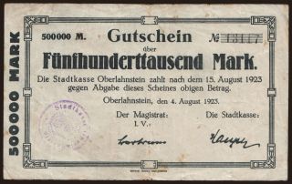 Oberlahnstein/ Stadt, 500.000 Mark, 1923