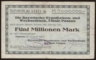 Passau/ Bayerische Hypotheken- und Wechsel-Bank, 5.000.000 Mark, 1923