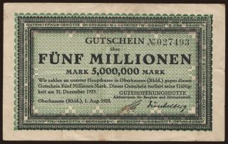 Oberhausen/ Gutehoffnungshütte Aktienverein für Bergbau und Hüttenbetrieb, 5.000.000 Mark, 1923